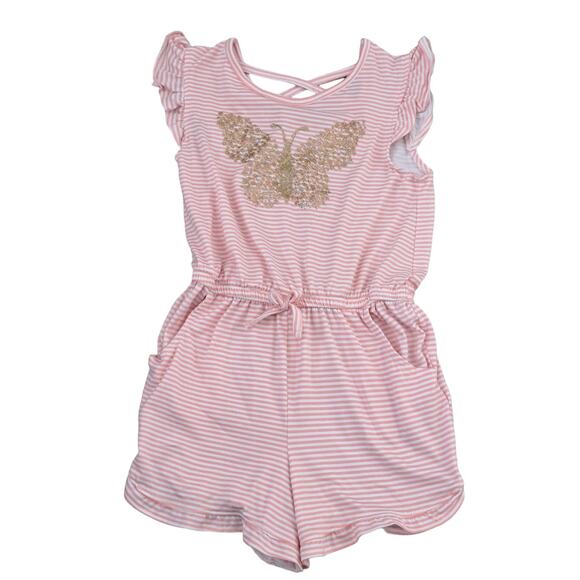 2 For $5 Sale Limited Too Pink And White Striped Butterfly Romper Size 8 - Picture 1 of 11
